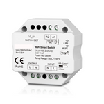 A white WIFI smart switch with multiple pins for AC power and a label indicating the brand TUYA.