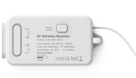 A white WIFI & RF wireless receiver with a label indicating the product information and connectivity details such as 'RF Wireless Receiver', '500W', '433MHz', and '0.5mA@500MHz'.
