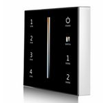 A black touch panel with a color wheel in the center and touch keys labeled 1 to 4, indicating zones and colors, likely for lighting control.