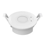 A white ceiling-mounted microwave induction dimmer and switch with visible mounting brackets and a central detection panel.