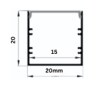 Surface mount profile with dimensions 20mm x 15mm on a white background