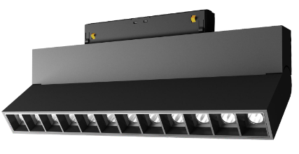 Black LED folding lamp for a magnetic track system.