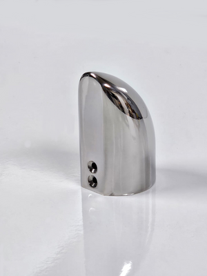 A silver-coloured metal end cap with visible screws on the side, placed against a white background.