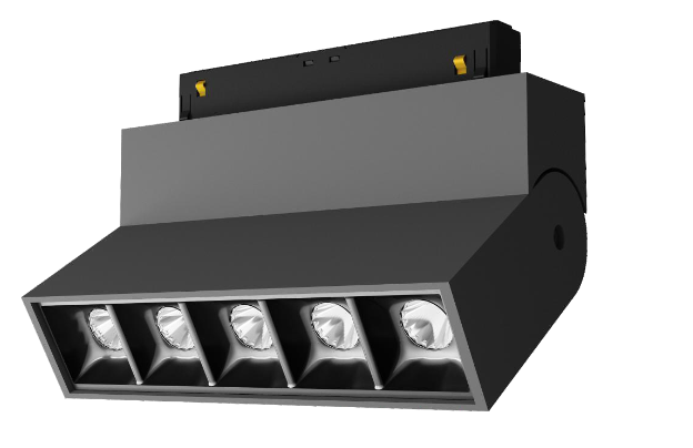 Black LED folding amplifier for a magnetic track with multiple LED lights visible on the side.