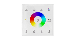 4-zone RGBW LED touch panel controller in white – smart wall-mounted LED lighting control

