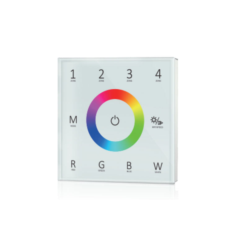 4-zone RGBW LED touch panel controller in white – smart wall-mounted LED lighting control

