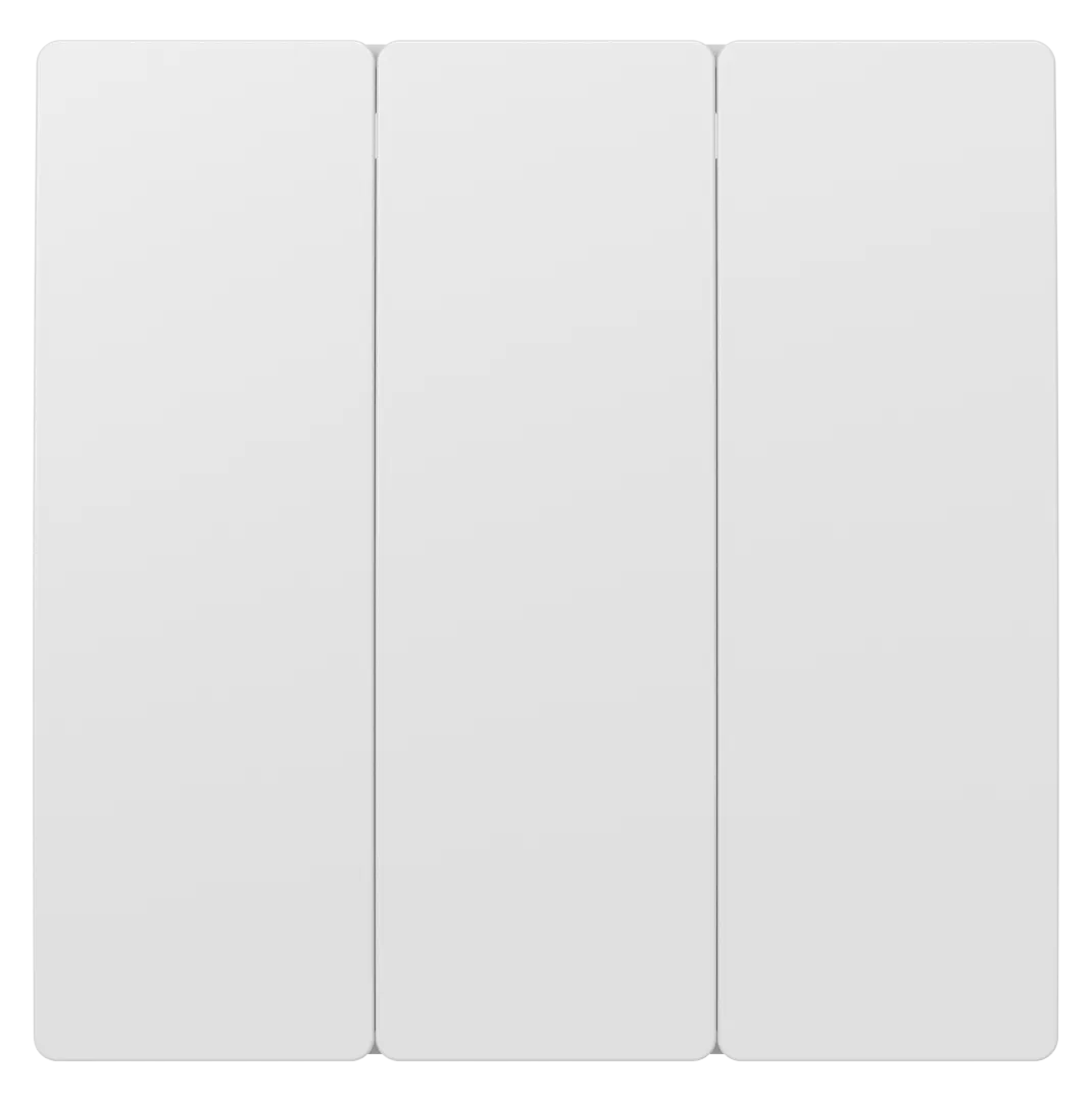 A white three gang wall-mounted light switch