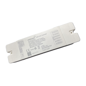 A white 6 channel WIFI controller with a label and specifications printed on it.
