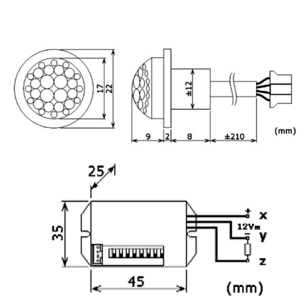 This is a diagram of a Mini PIR Sensor showing the sizes in (mm)