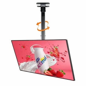 Digital display with Actimel yogurt and strawberries on a pink background