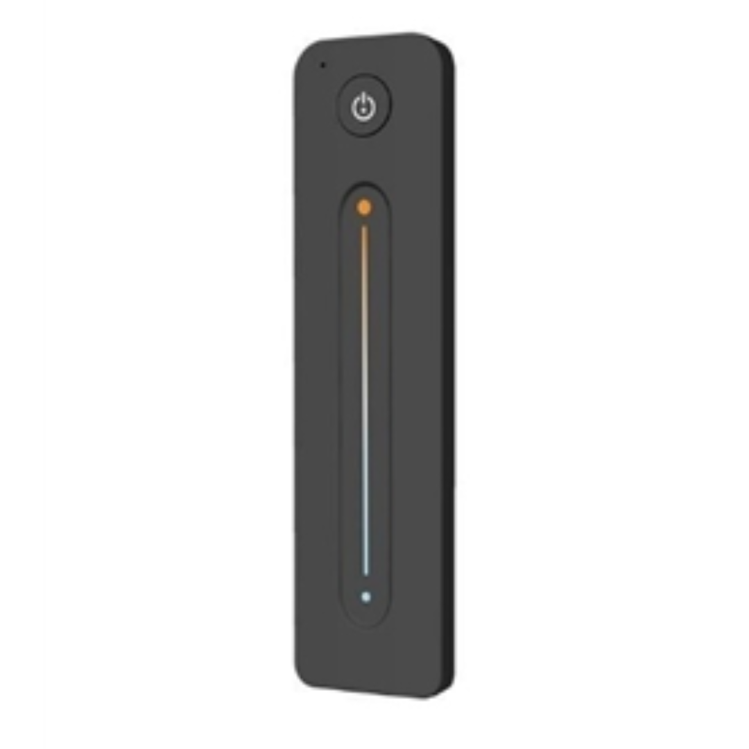 A black remote control with a single zone CCT (Color Changing Technology) touch sensor.