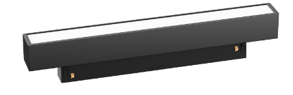 A black linear LED light fixture designed for a magnetic track.
