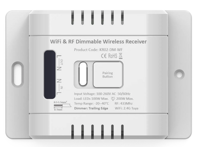 A white rectangular wireless receiver device with a rotary dial, product code, and brand ZK808A visible on the front.
