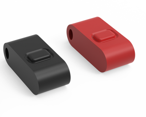 Two key FOBs, one black and one red, with a simple, solid colour design.