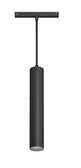 A black LED pendant light designed for a magnetic track, displaying a sleek cylindrical shape with a diffused light at the top.