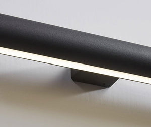 Modern wall-mounted handrail ight fixture with a black finish on a neutral background