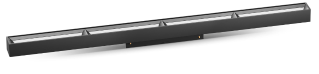 A black LED polarizing wall linear lamp designed for a magnetic track.