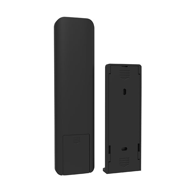 Back of black remote control with a colour temperature touch slider and a power button and holder.