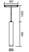 LED Pendant for Magnetic Track 48V 20mm Single Circuit Track 167x450