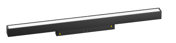 A black linear LED floodlight designed for use on a magnetic track.