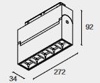 LED Folding Lamp for Magnetic Track 48V 20mm Single Circuit Track 34x272x92