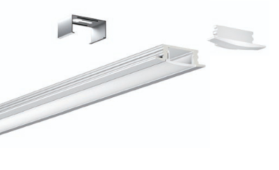 LED strip light with mounting brackets on a white background