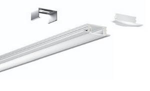 LED strip light with mounting brackets on a white background