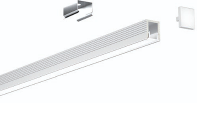 Linear LED light fixture on a white background