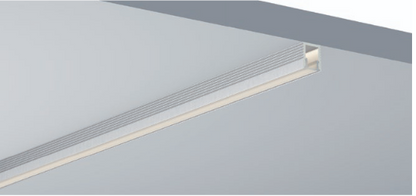 Linear LED light fixture on a gray background