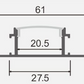 Technical drawing of a metal profile with dimensions