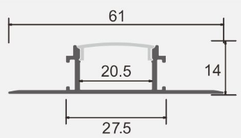 Technical drawing of a metal profile with dimensions