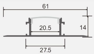 Technical drawing of a metal profile with dimensions