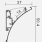 Drawing of corner profile with dimensions labeled
