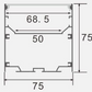 Rectangular metal profile with dimensions labeled