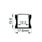 Clear plastic component with dimensions labeled