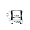 Clear plastic component with dimensions labeled
