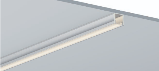 Linear LED light profile on a white background