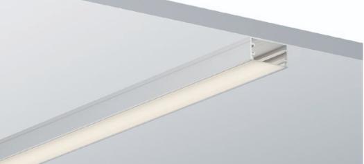 Close-up of flat surface mounted a white background aluminium profile 