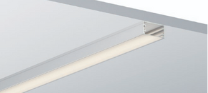 Close-up of flat surface mounted a white background aluminium profile 