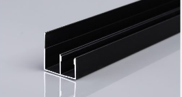 Black metal profile on a reflective surface