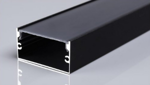 Black rectangular metal profile on a gray background