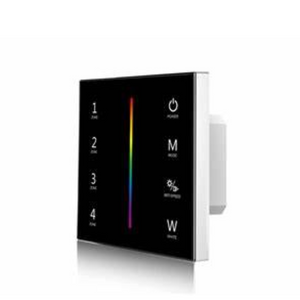 A black 4 zone RGBW touch panel with numbered zones and color wheel