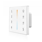 A white 4 zone RGBW dimming touch panel with touch keys and a color wheel in the center.
