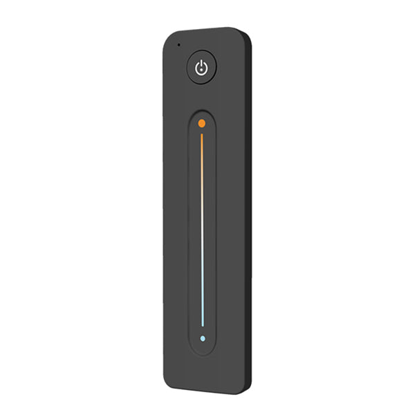 A black remote control with a color temperature touch slider and a power button.