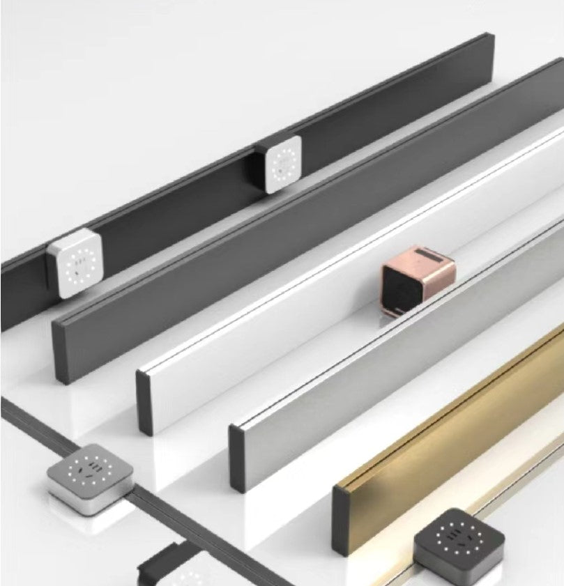 Flat track lighting rails in gold, white, silver, and black – sleek surface-mounted lighting system in multiple finishes