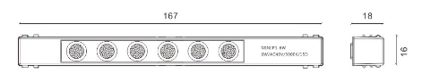 LED grillie lamp designed for a magnetic track, featuring a black colour and multiple LED units aligned in a row - diagram