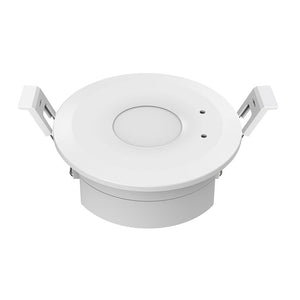 A white ceiling-mounted microwave induction dimmer and switch with visible mounting brackets and a central detection panel.
