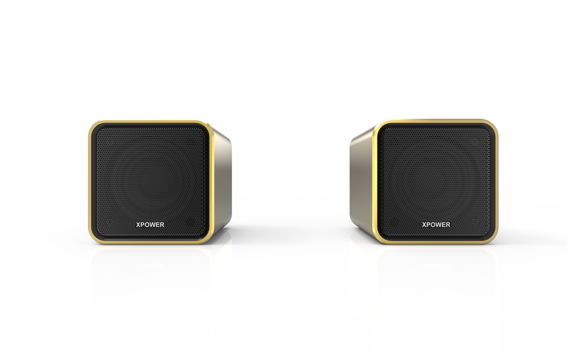 Two X Power speaker grey with gold trim